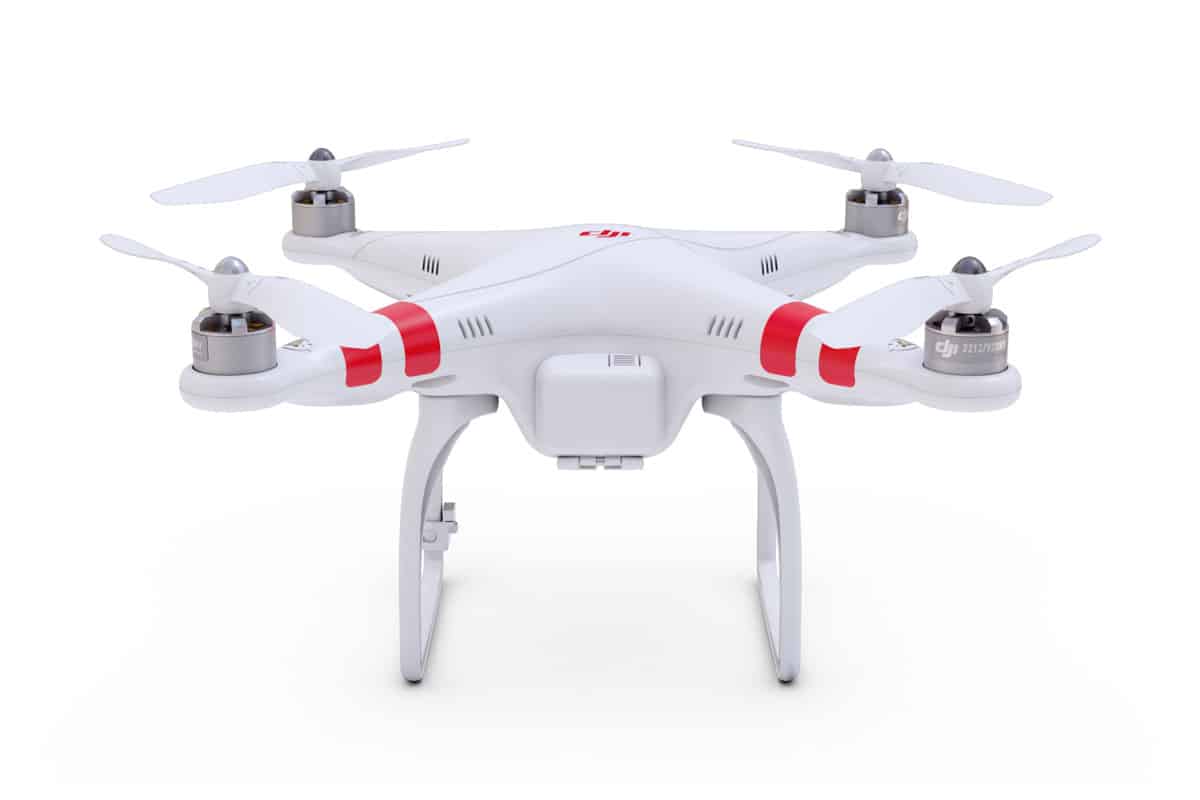 white drone with red stripes