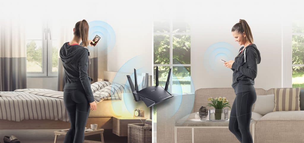 woman with mesh WiFi system