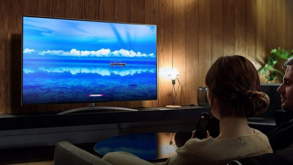 person watching lg nanocell local dimming tv