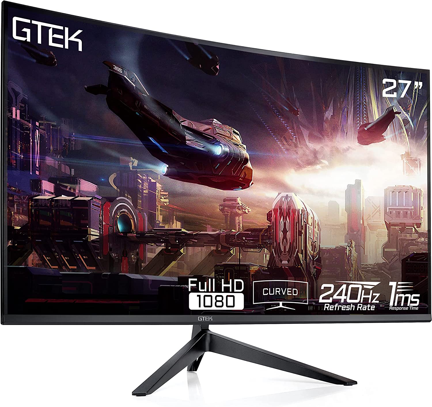 GTEK 240Hz Gaming Monitor, 27 Inch Frameless Display Full HD 1920 x 1080P, Curved 1800R, VA 1ms MPRT, FreeSync, Speakers, DisplayPort:HDMI, VESA - F2740C