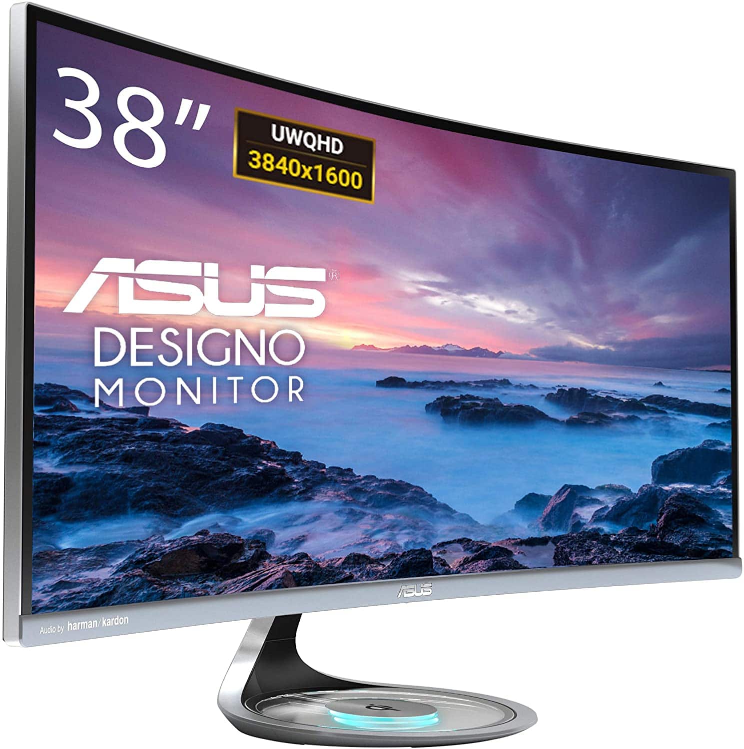 ASUS Designo Curve MX38VC 37.5 Monitor Uwqhd IPS Eye Care with Qi Charging, DP, HDMI, Adaptive-Sync, Space Gray + Black