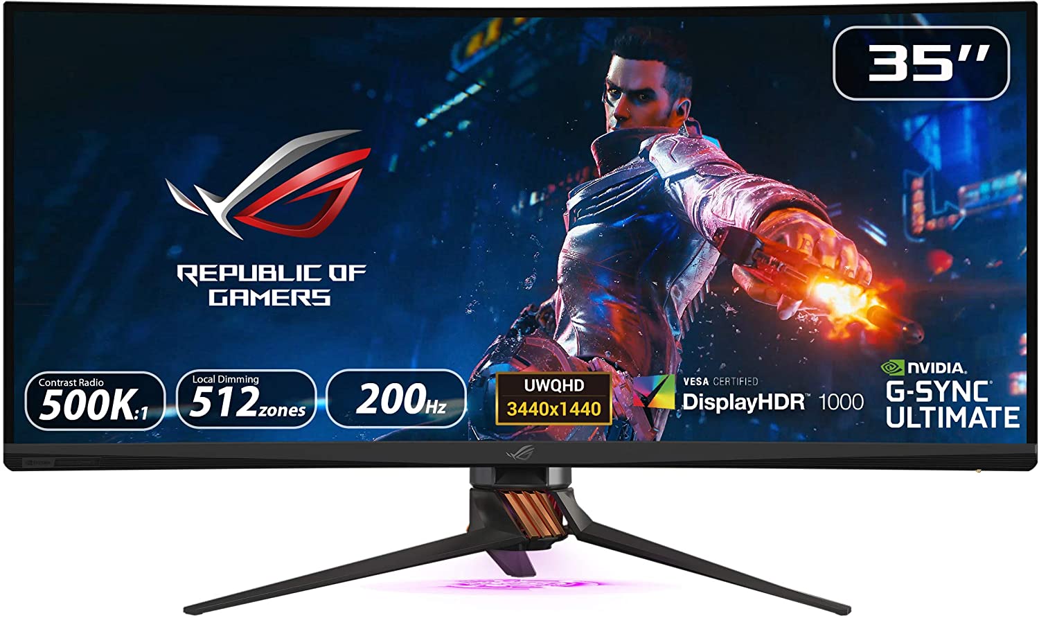 ASUS ROG Swift PG35VQ 35” Curved HDR Gaming Monitor 200Hz (3440 x 1440) 2ms G-SYNC Ultimate Eye Care DisplayPort HDMI USB Aura Sync