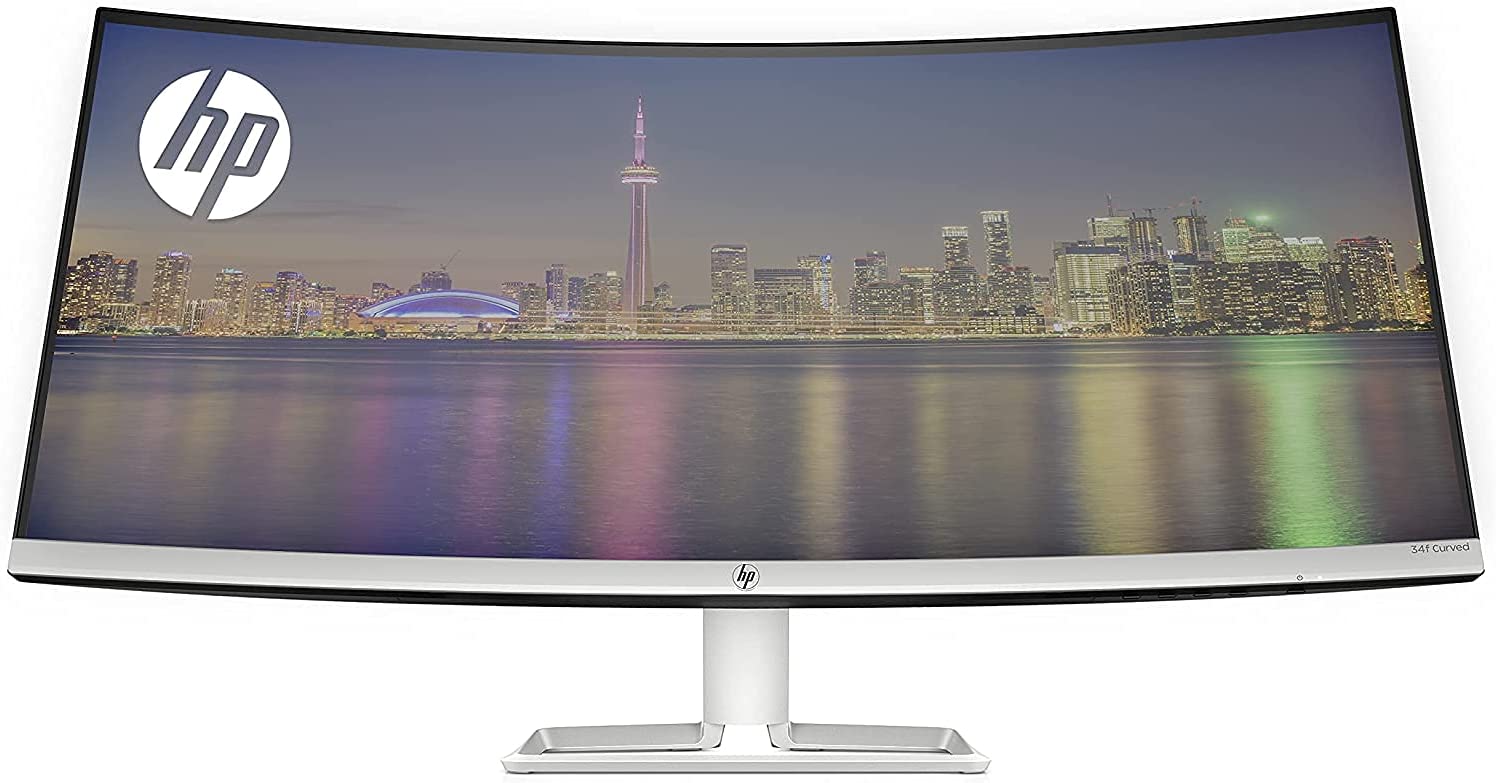 HP 34f 34” Curved Monitor with AMD FreeSync Technology | Ultra-Wide Quad HD Resolution (3440 × 1440p), IPS Display, and 3-Sided Low Bezel