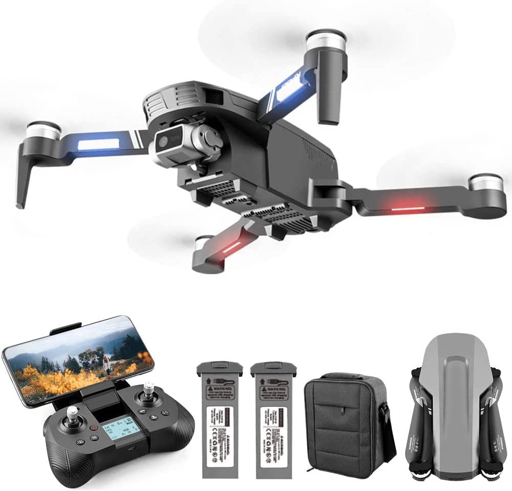 4DF4 GPS Drones with Camera for Adults,4K HD 2-Axis gimbal Anti-shake FPV Camera Live Video,Brushless Motor RC Quadcopter, Auto Return,GPS Follow Me,Waypoint Fly,2 Batteries