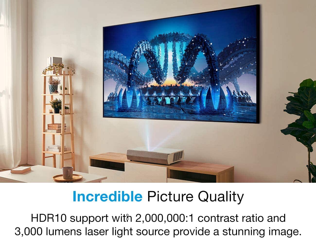 Optoma CinemaX P2 White Smart 4K UHD Laser Projector for Home Theater | 3000 Lumens Superior Image with Laser & 6-Segment Color Wheel