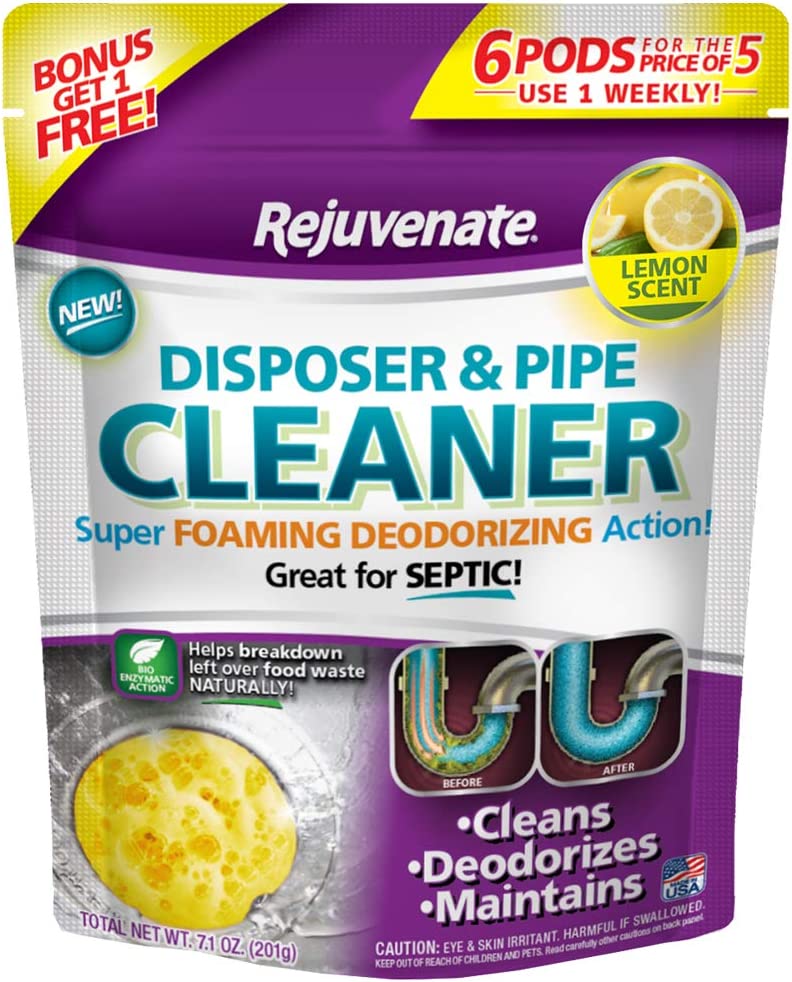 Rejuvenate Disposer and Pipe Cleaner, Lemon Scent, 6 Pods, 7.1 oz (201g)