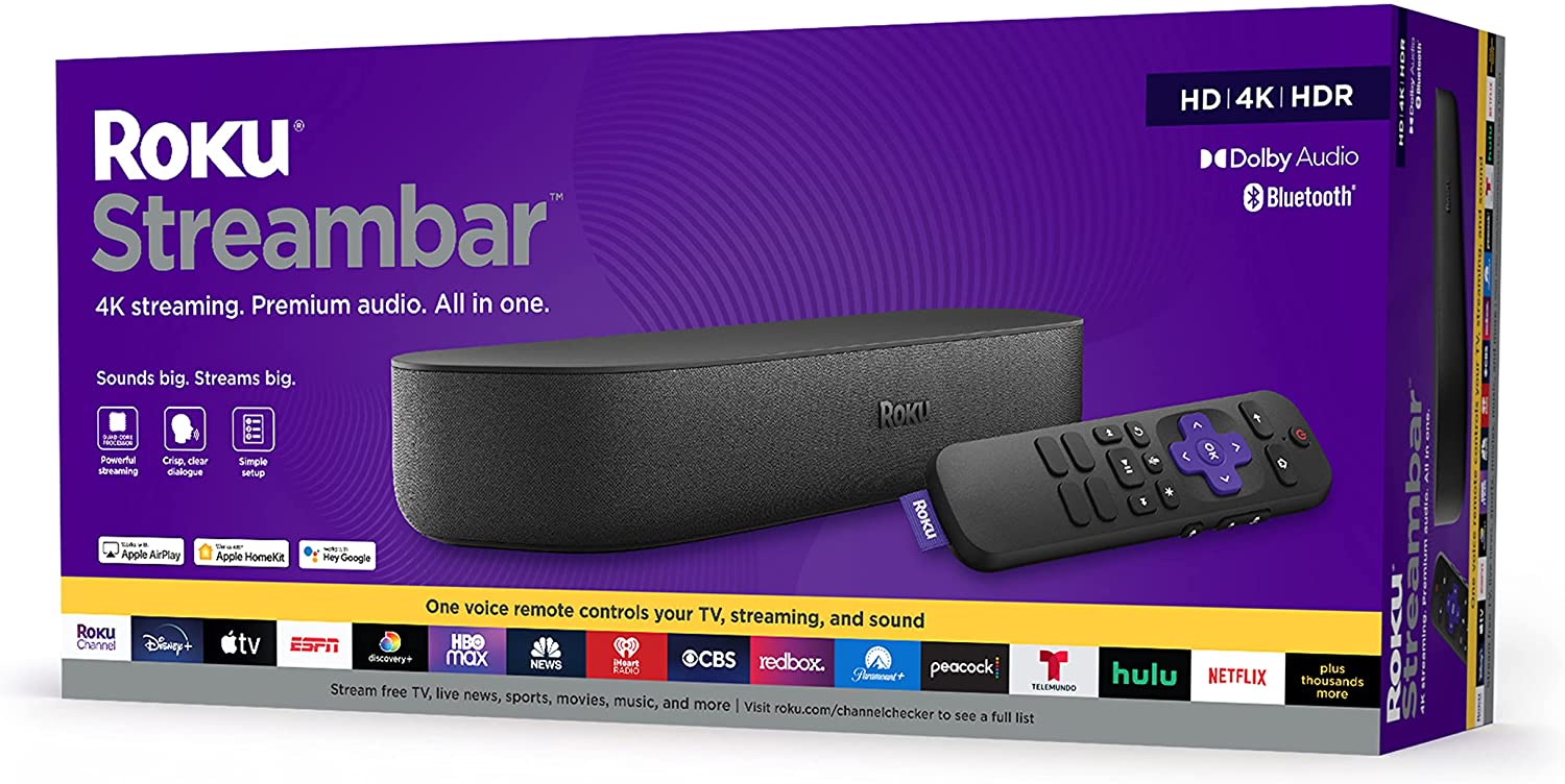 Roku Streambar | 4K:HD:HDR Streaming Media Player & Premium Audio, All In One, Includes Roku Voice Remote