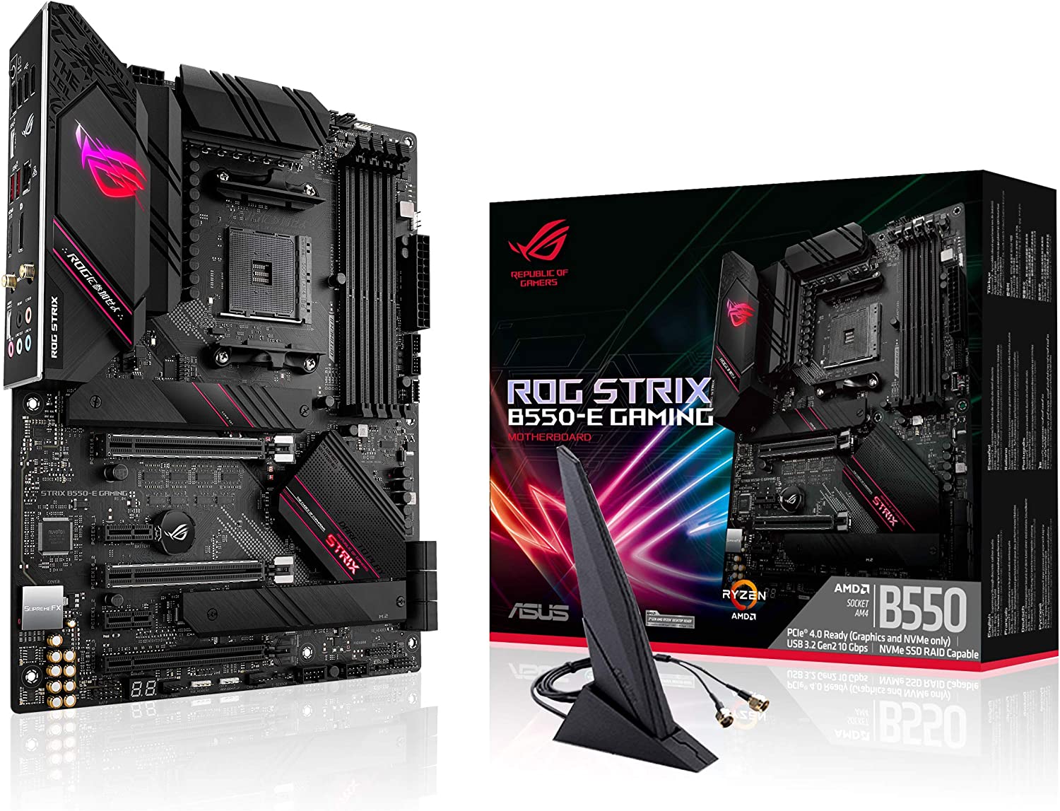 ASUS ROG Strix B550-E Gaming AMD AM4 3rd Gen Ryzen ATX Gaming Motherboard-PCIe 4.0, NVIDIA SLI, WiFi 6, 2.5Gb LAN, 14+2 Power Stages, USB 3.2 Type-C