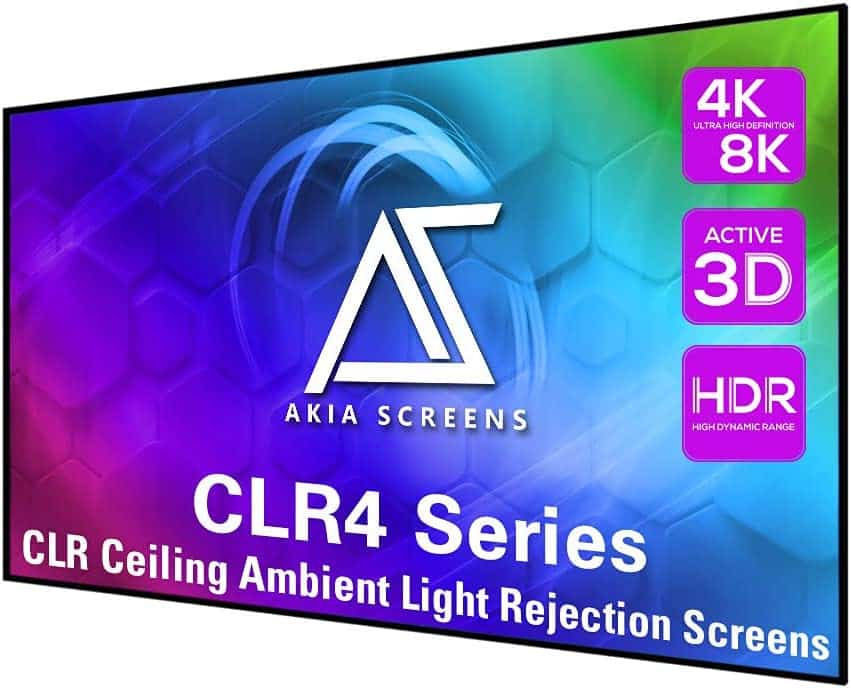 Akia Screens CLR and ALR Projector Screen 123 inch 16-9 Ceiling Light Rejecting and Ambient Light Rejecting Projection Screen for UST Projection