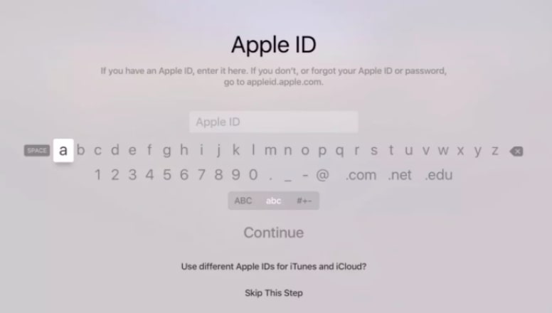 Step 8 Use your Apple TV remote to access your Apple ID