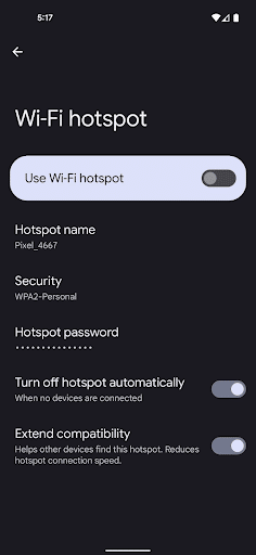 Switch on the mobile hotspot