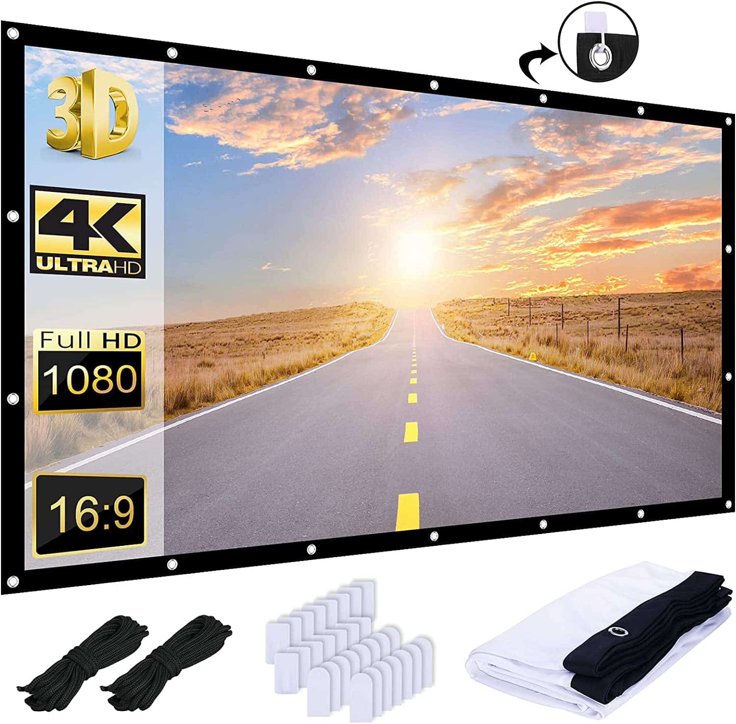 120 inch White Projector Screen, AAJK Projection Screen16-9 HD Hanging Movie Screen Foldable Anti-Crease, for Outdoor