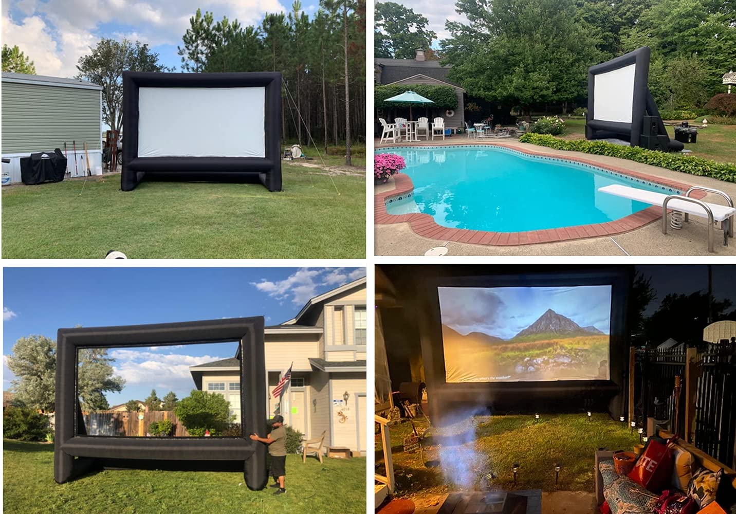 20' Inflatable Outdoor Projector Movie Screen - Package with Rope, Blower + Tent Stakes - Great for Outdoor Backyard Pool Fun