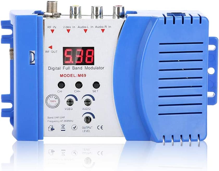 Digital RF Modulator Audio Video AV inputs into RF & TV Output Signals AV RF AV TV Converter , VHF UHF Signal Amplifier for Satellite Receivers