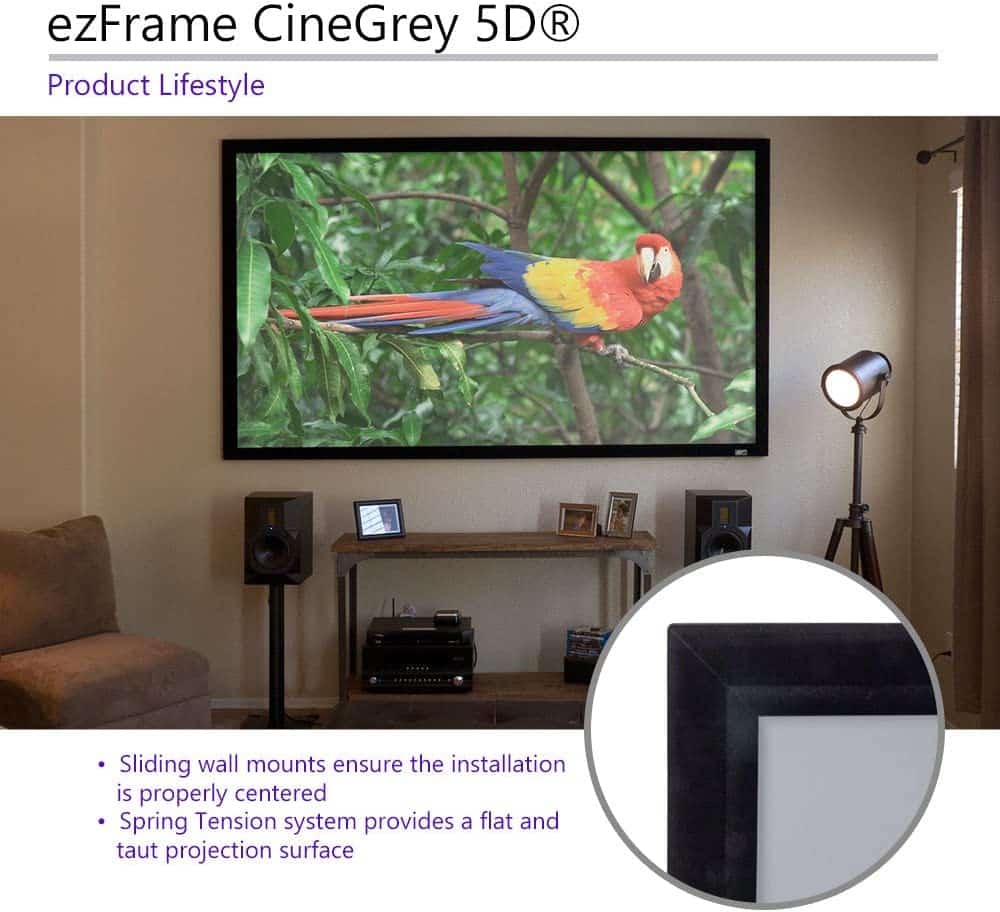 Elite Screens ezFrame CineGrey 5D, 180 Diagonal 16-9, 8K 4K Ultra HD Ready Ceiling Light Rejecting and Ambient Light Rejecting Fixed Frame Projector