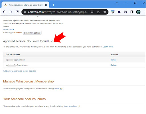4. Scroll down until you see “Approved Personal Document E-mail List.”