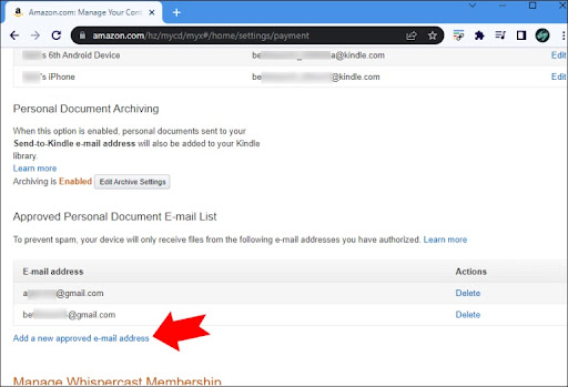 5. To add a new email to the approved email list, click “Add a new approved e-mail address.”