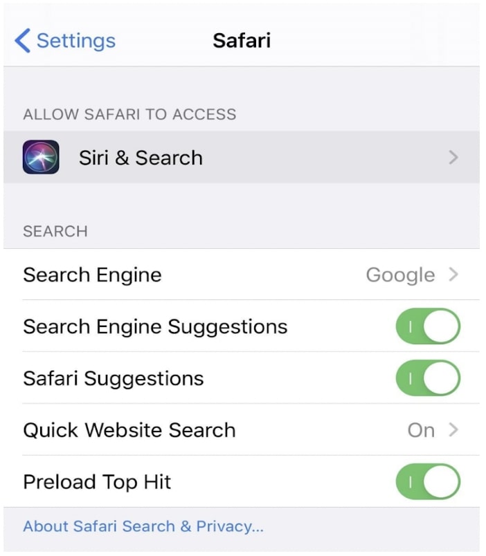 How do I clear Siri's Suggestions on Safari