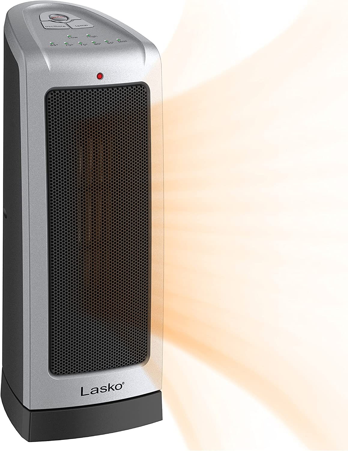 Lasko Oscillating Ceramic Tower Space Heater for Home with Adjustable Thermostat, 2-Speeds, 16 Inches, Silver, 1500W