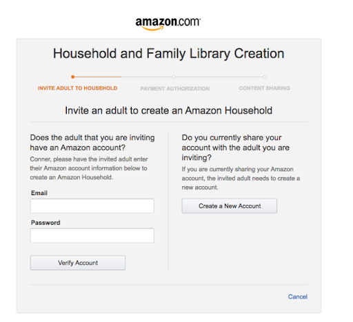Let the selected adult or child loin their amazon email and password, or they can create a new amazon account.