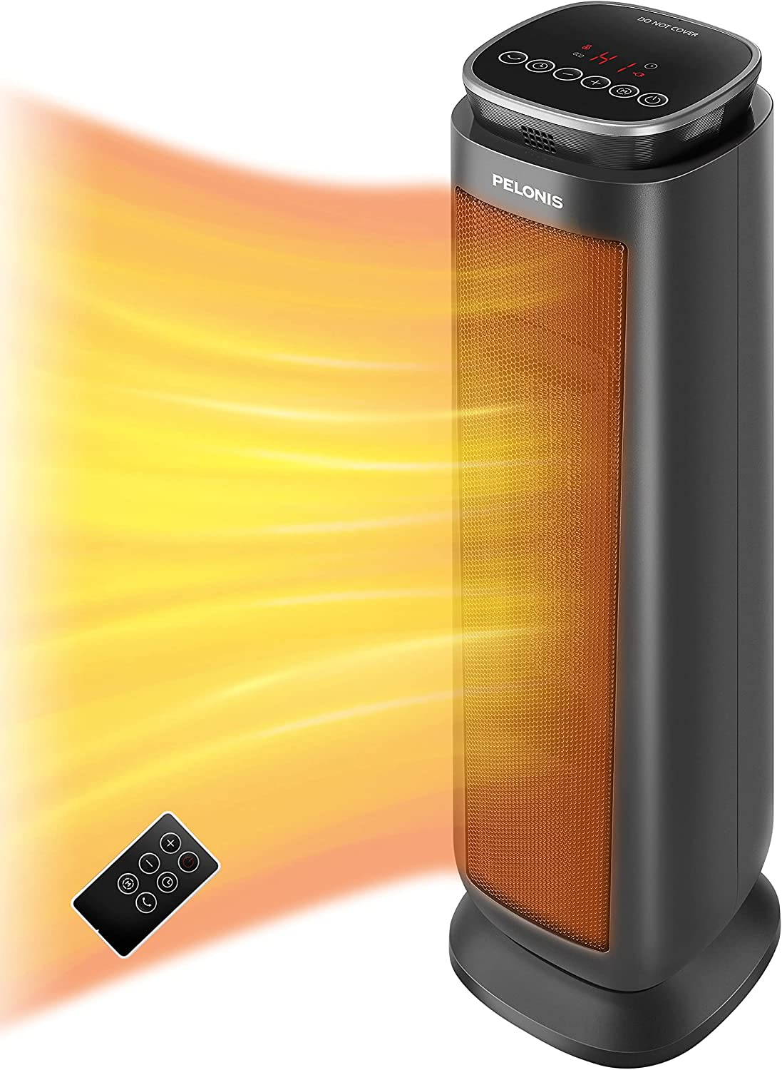 PELONIS PTH15A4BGB Ceramic Tower 1500W Indoor Space Heater with Oscillation, Remote Control, Programmable Thermostat & 8H Timer, ECO Mode