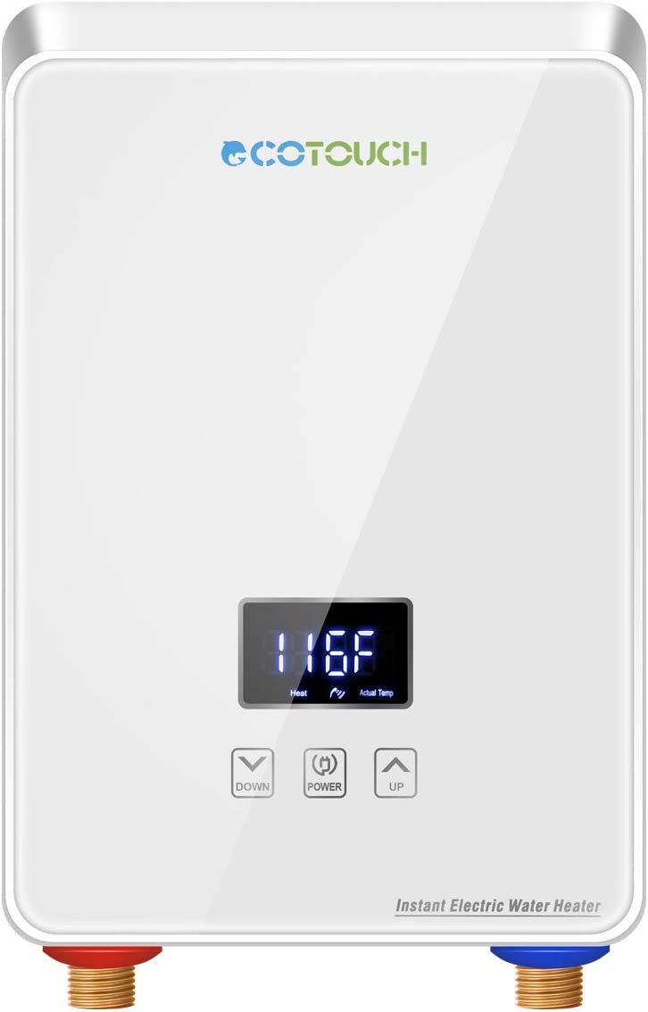 Tankless Water Heater Electric 5.5kw 240V, ECOTOUCH Point-of-Use Hot Water Heater Digital Display,Electric Instant Hot Water Heater with Self-modulating