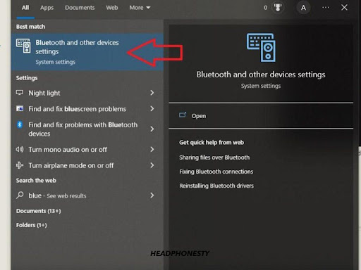 Tap “Bluetooth and other devices settings”