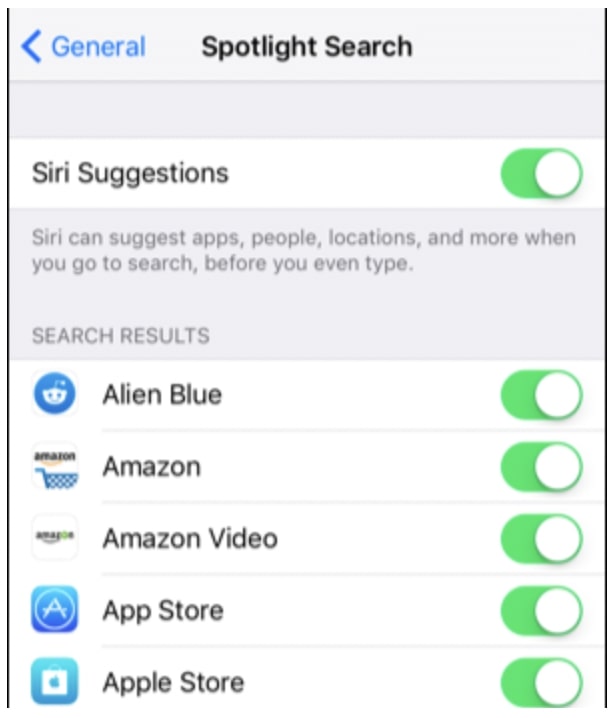 Tap “Spotlight Search,” where you will see Siri Suggestion as the first option