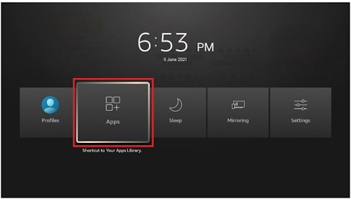 Click and hold the Home button on the Firestick remote. On the Menu select Apps