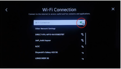 Click the above button to turn on the Wi-Fi connection. Once it is turned on, the button will turn a green color