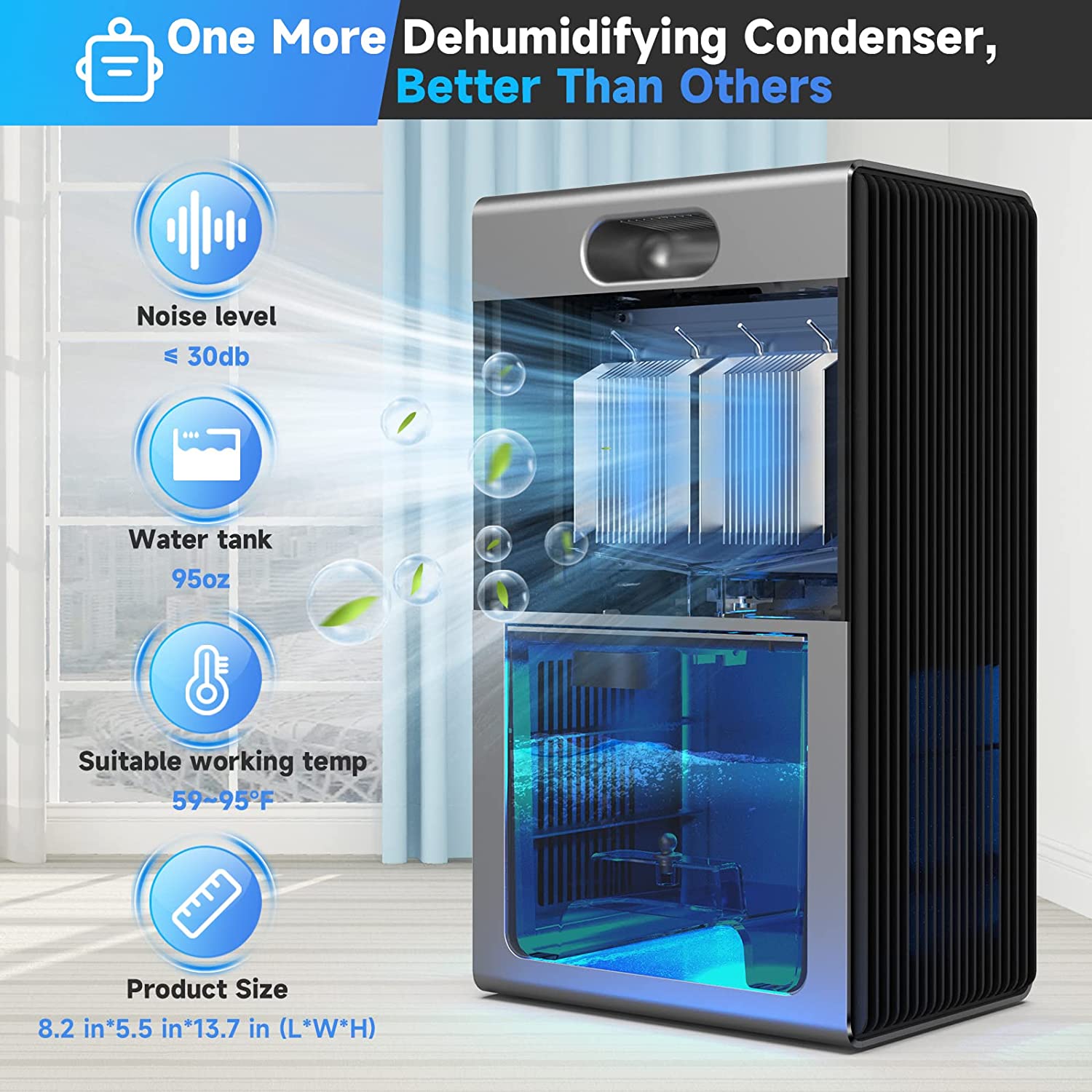 SIMSEN 95oz Dehumidifiers for Home, 7000 Cubic Feet(720 sq ft) Quiet Dehumidifier for Home with Drain Hose and 2 Working Modes, Portable Small Dehumidifiers