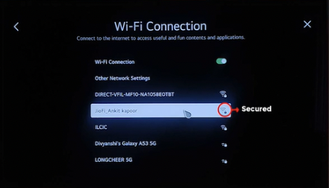 Then select the network to connect to and enter the password if the internet is secured.