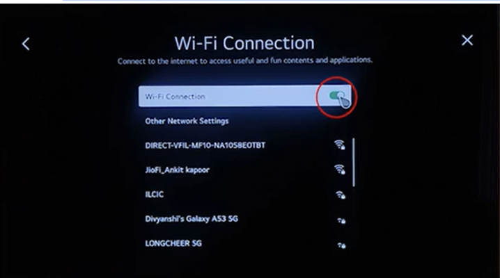To turn on the Wi-Fi connection, click the button and ensure it turns green.