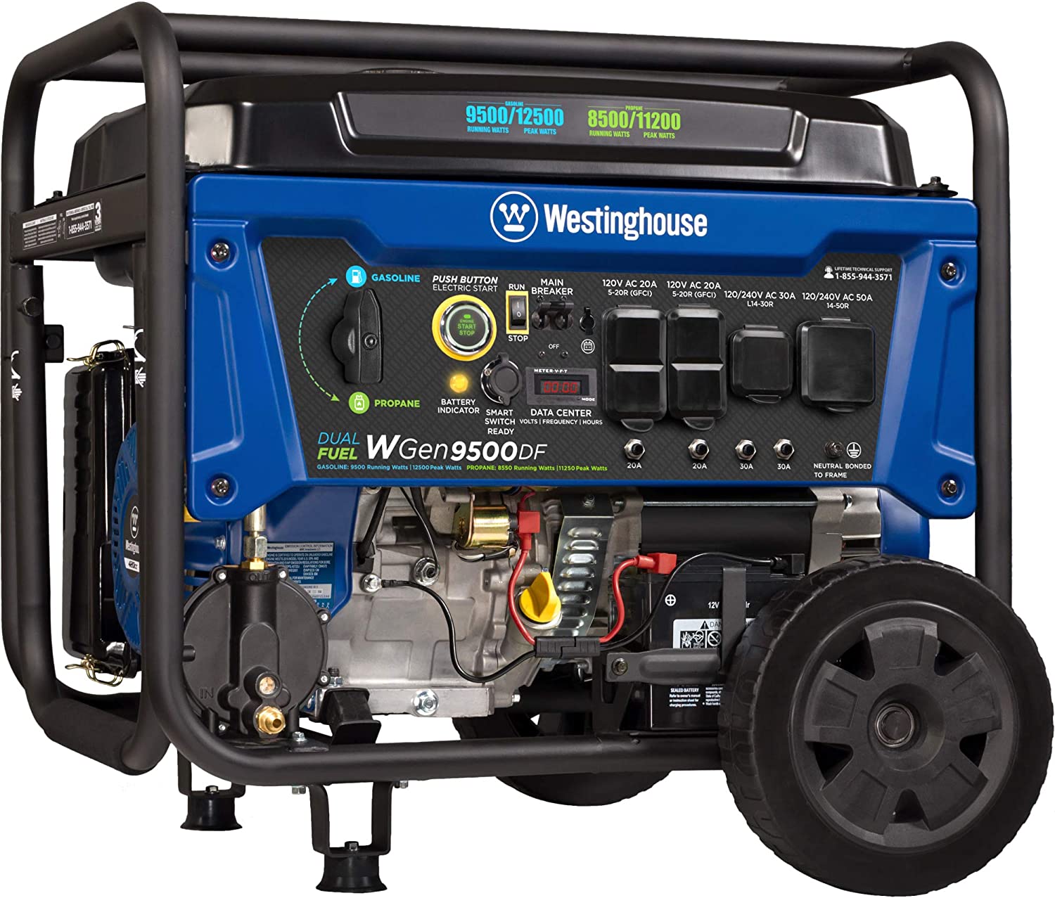 Westinghouse 12500 Watt Dual Fuel Home Backup Portable Generator, Remote Electric Start, Transfer Switch Ready, Gas and Propane Powered, CARB Compliant