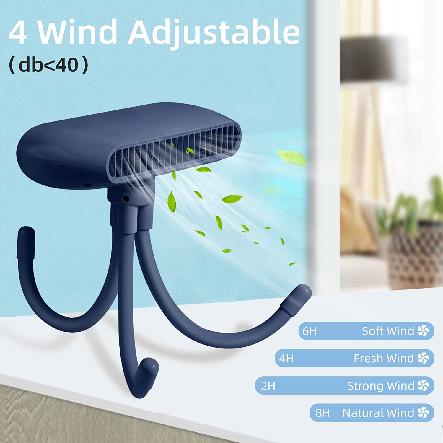 Beydoa Stroller Fan [Quiet & Safe with 4 Speeds], Portable Bladeless Fan with Flexible & Durable Legs Clip on Fan, USB or Battery Operated Desk Fan