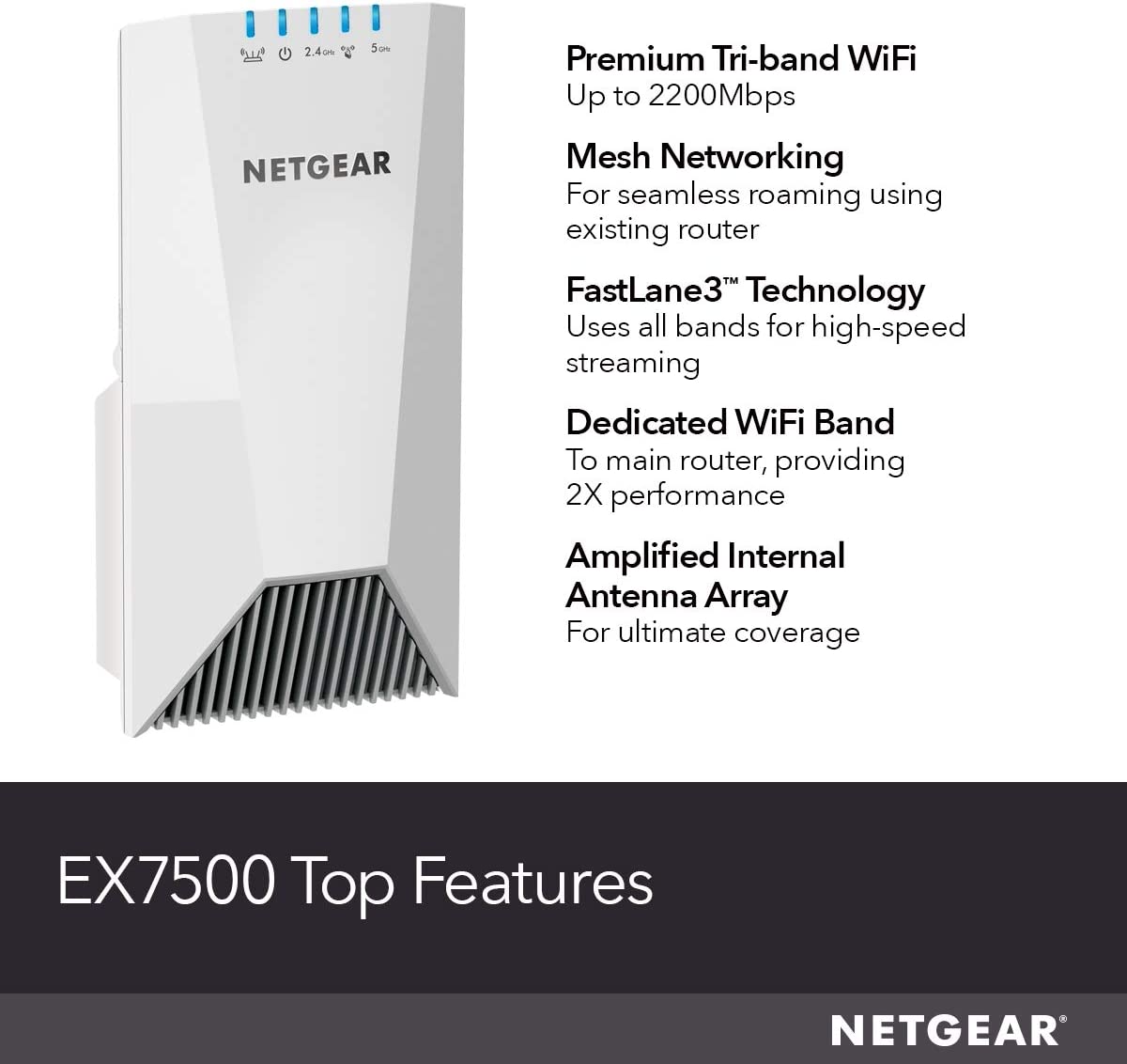 NETGEAR WiFi Mesh Range Extender EX7500 - Coverage up to 2300 sq.ft. and 45 devices with AC2200 Tri-Band Wireless Signal Booster & Repeater