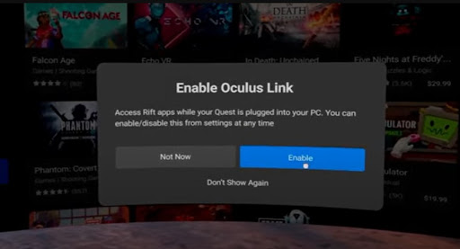 Plug the other end of the link cable into your Oculus headset.
