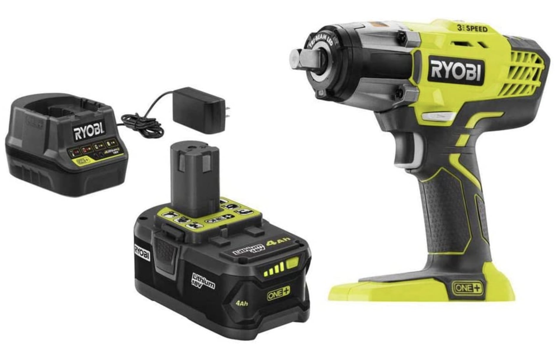 Ryobi P261K 18V Cordless 3-Speed 1:2 in. Impact Wrench Kit with (1) 4 Ah Battery, Charger and Bag