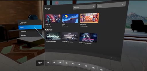 When the link is launched, you’ll see a new interface known as Oculus dash, and the headset image is displayed on the computer screen.