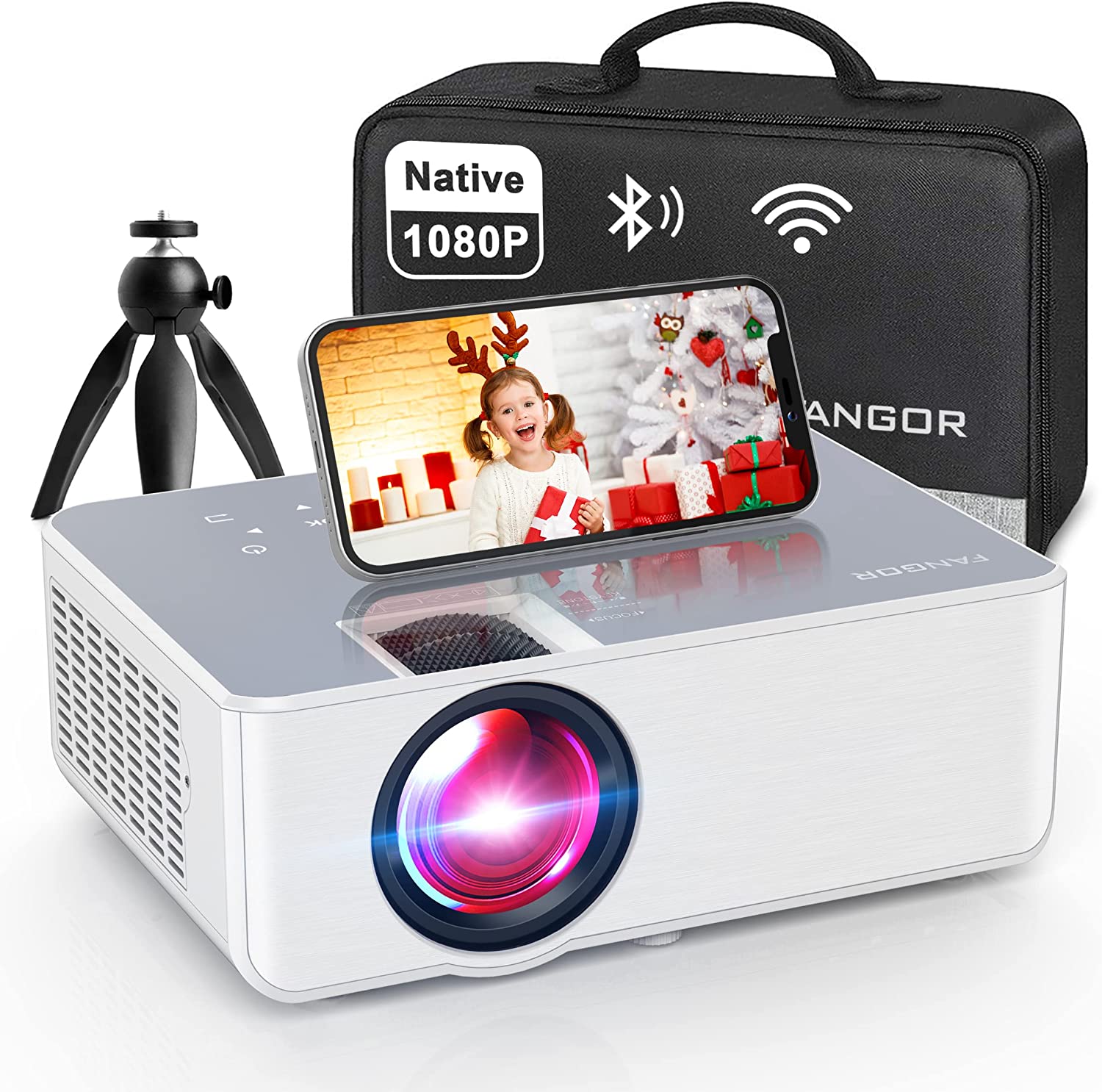 1080P HD Projector, WiFi Projector Bluetooth Projector, FANGOR 230 Portable Movie Projector with Tripod, Home Theater Video Projector
