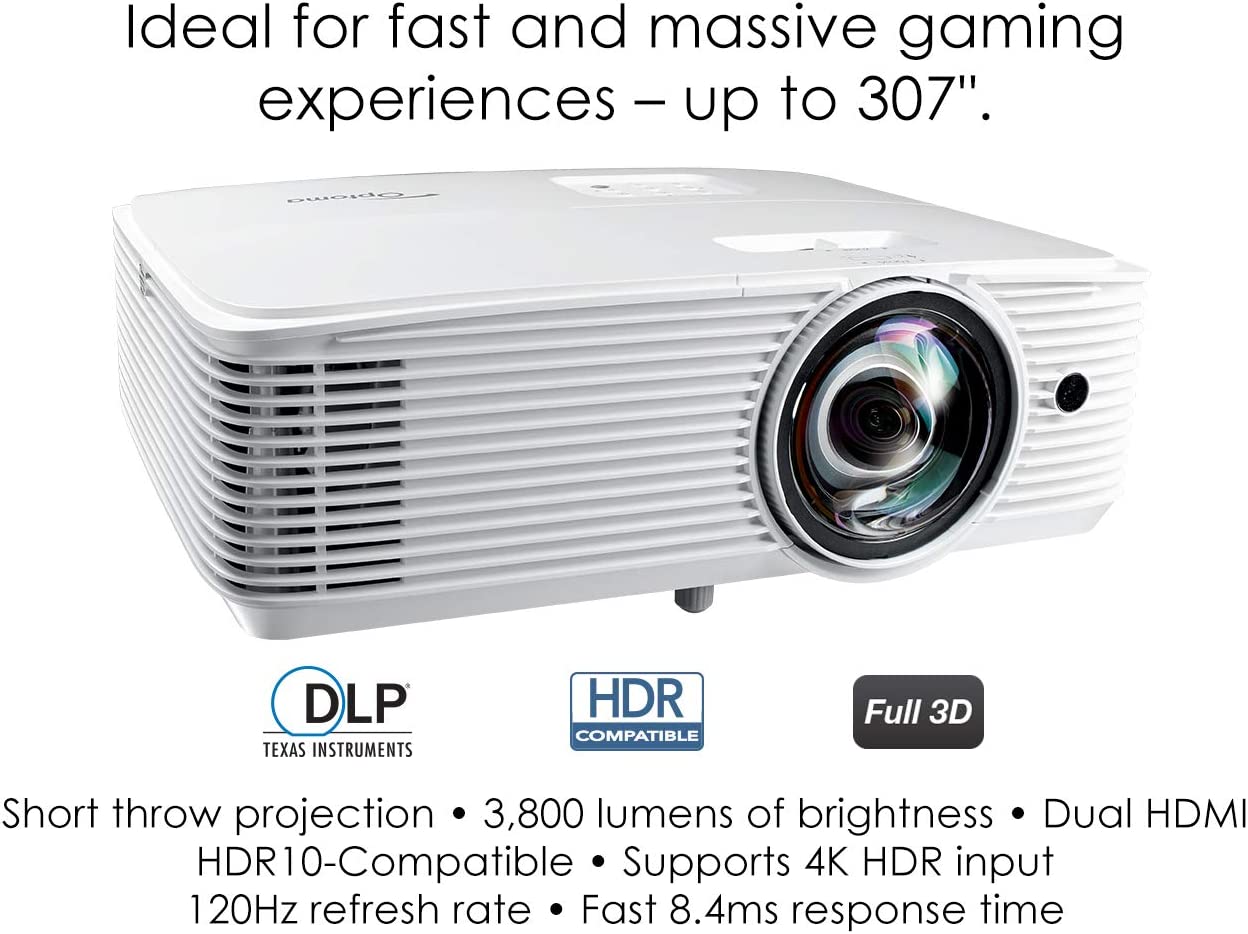 Optoma GT1080HDR Short Throw Gaming Projector Enhanced Gaming Mode for 1080P 120Hz Gaming at 8.4ms 4K UHD Support Play HDR for 4K and 1080P