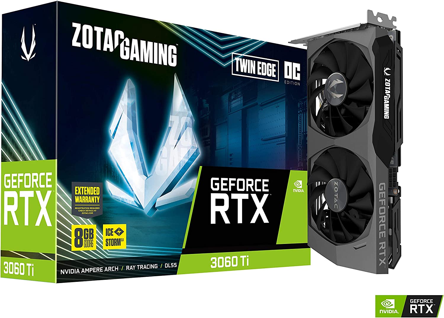 ZOTAC GeForce RTX™ 3060 Ti Twin Edge OC LHR 8GB GDDR6 256-bit 14 Gbps PCIE 4.0 Gaming Graphics Card, IceStorm 2.0 Advanced Cooling, Active Fan Control