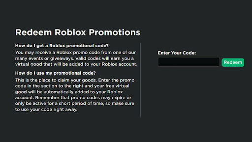 Redeem Roblox Promotions