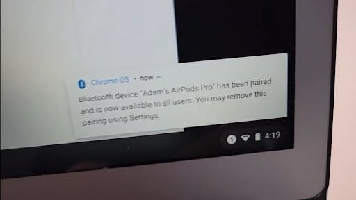 Pairing Confirmation On Chromebook 