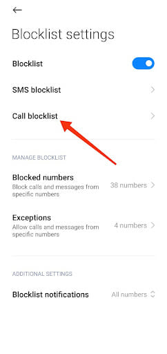 Select Call blocklist